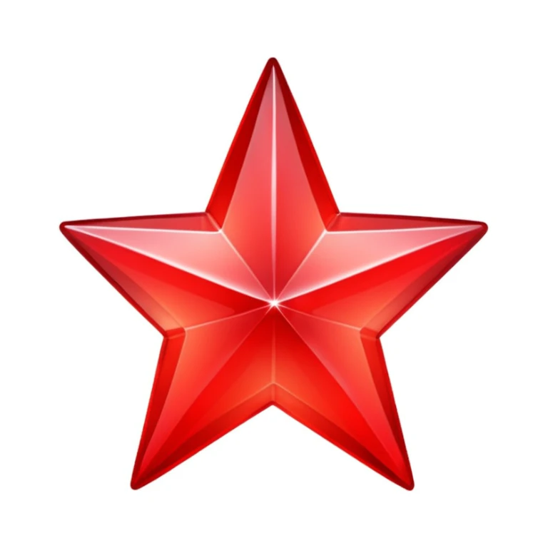 Glossy red star emoji with a neon red glow. Slightly tilted for dynamic feel. Crystal-like surface with sparkles and inner gradient. Smooth beveled edges for 3D effect. Futuristic, playful style. Transparent background. sticker
