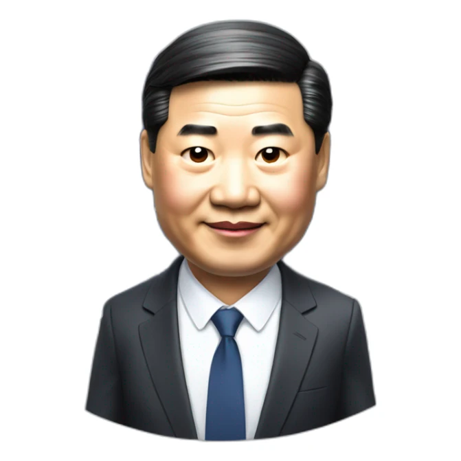 Xi Jinping in a suit holds a solar panel sticker