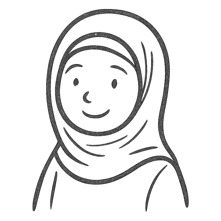 hijabi girl, hand drawn icon style, simple lines, no fill sticker