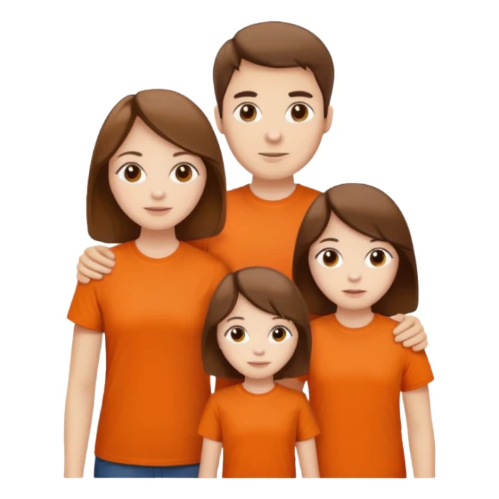 family aill white / browm hair / orange t-shirt sticker