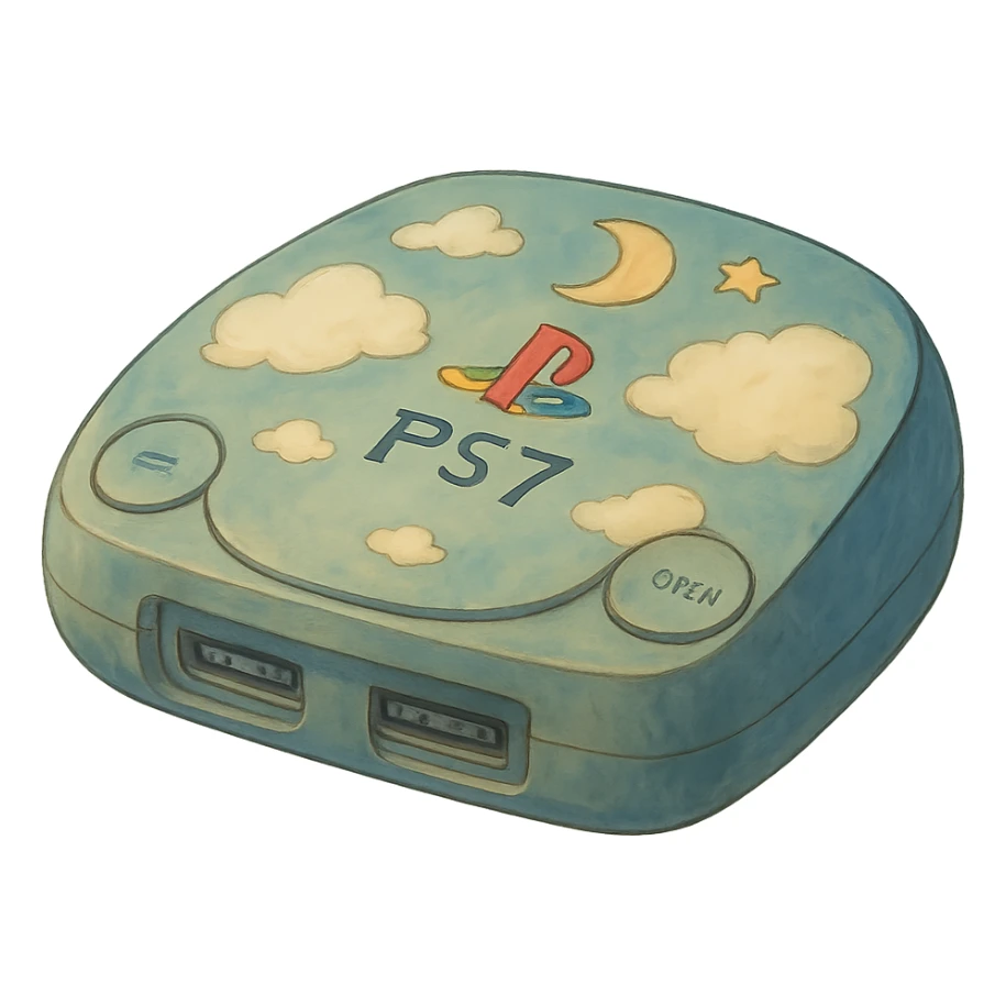 ghibli style PlayStation 7 console with soft lighting and imaginative design sticker