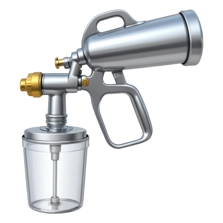 metal spray gun with clear sealed cup attached sticker