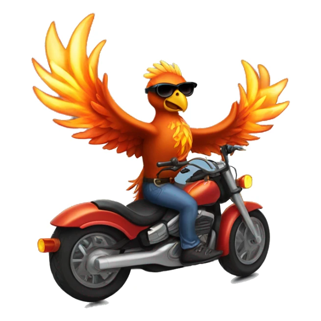 phoenix riding a motorcycle wearing sunglasses with flames  sticker
