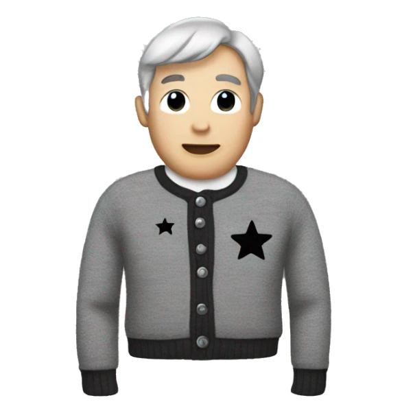 grey cardigan with black stars on the elbows sticker