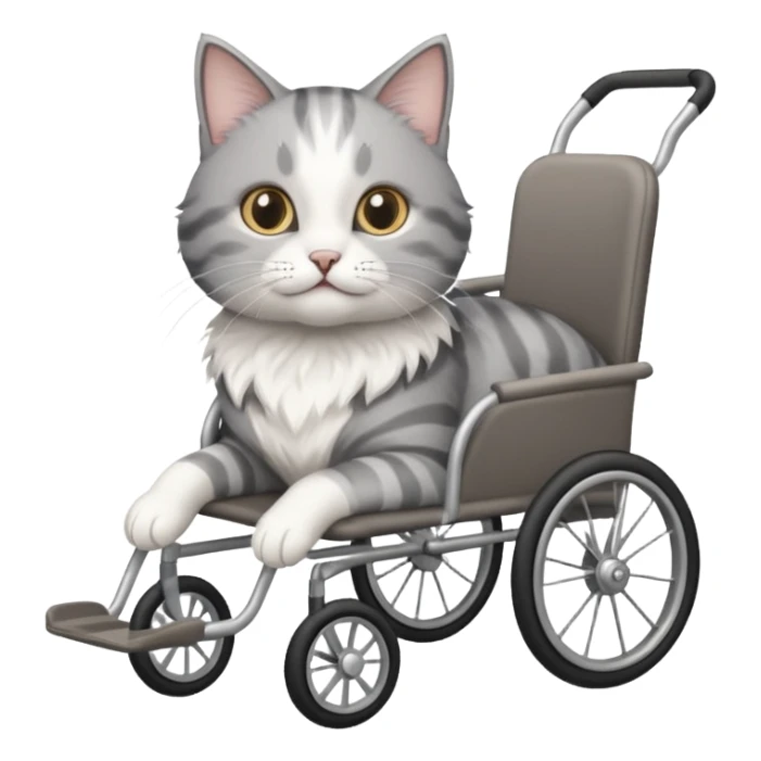 grey and white cat in a pet wheelchair sticker