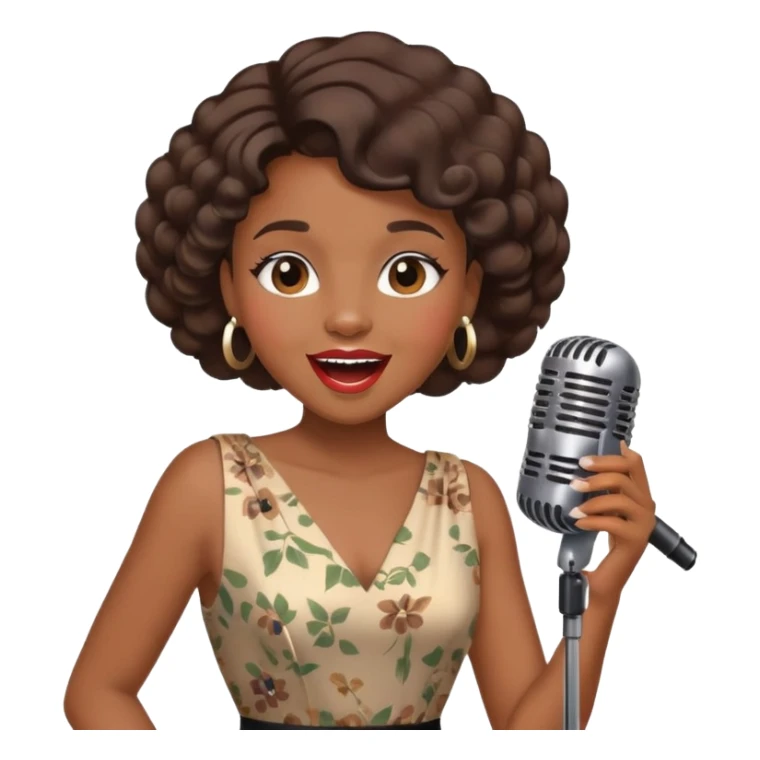 Black jazz singer girl, vintage dress, microphone, joyful expression sticker