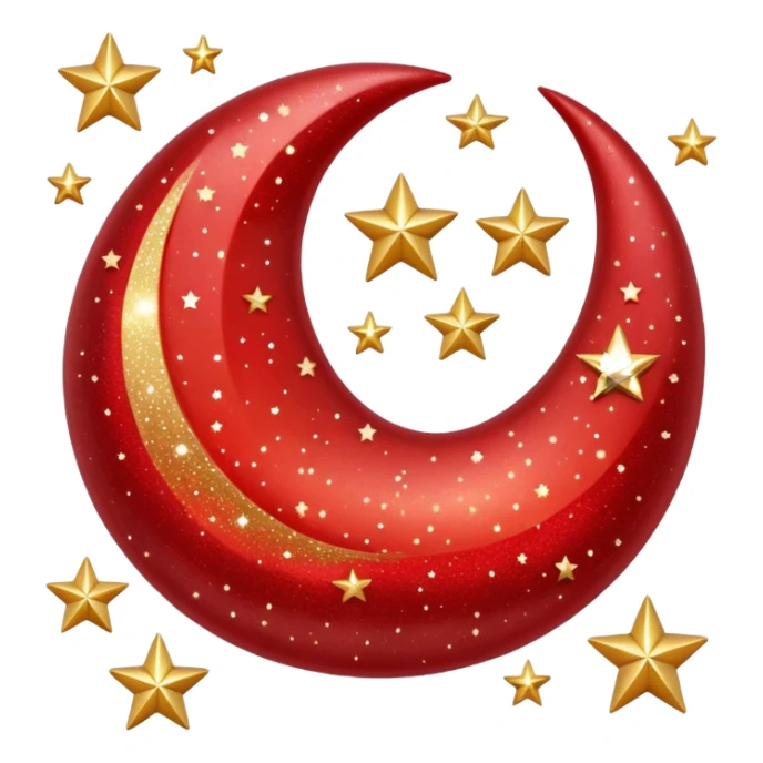 Beautiful sparkly glittery shiny pretty red crescent and stars scenery sticker