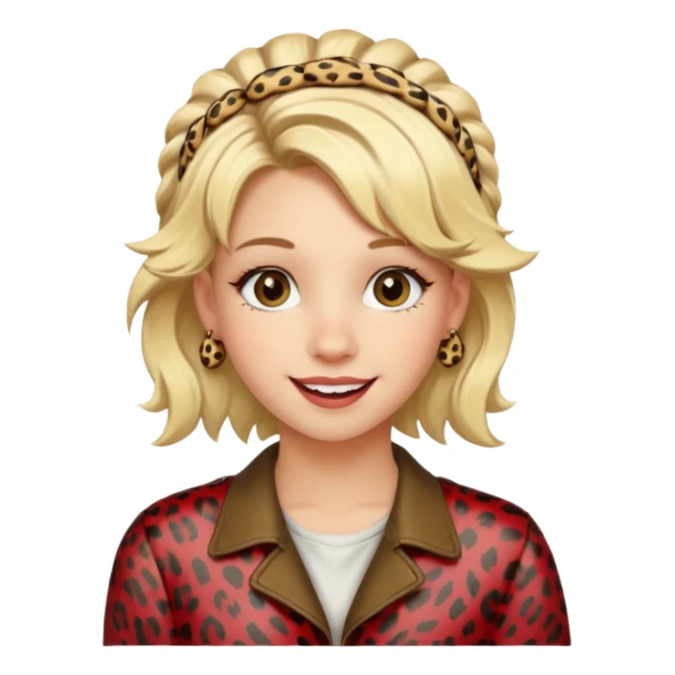 Une fille blonde et joyeuse. Elle porte une coiffure rock et originale avec des barrettes léopard et motif peau de vache. sticker