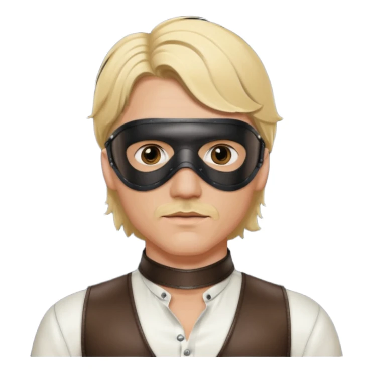 blonde man with leather eye mask and leather halter neck blouse sticker