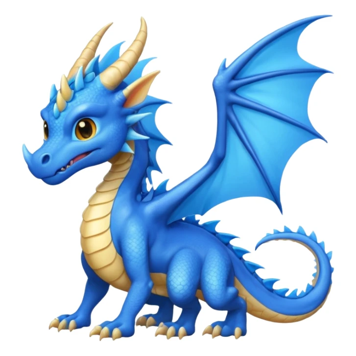 Hydra emoji – full body, blue dragon-like creature, 3 heads, wings, 4 legs, tail, slight side angle, cute emoji style, no background
 sticker