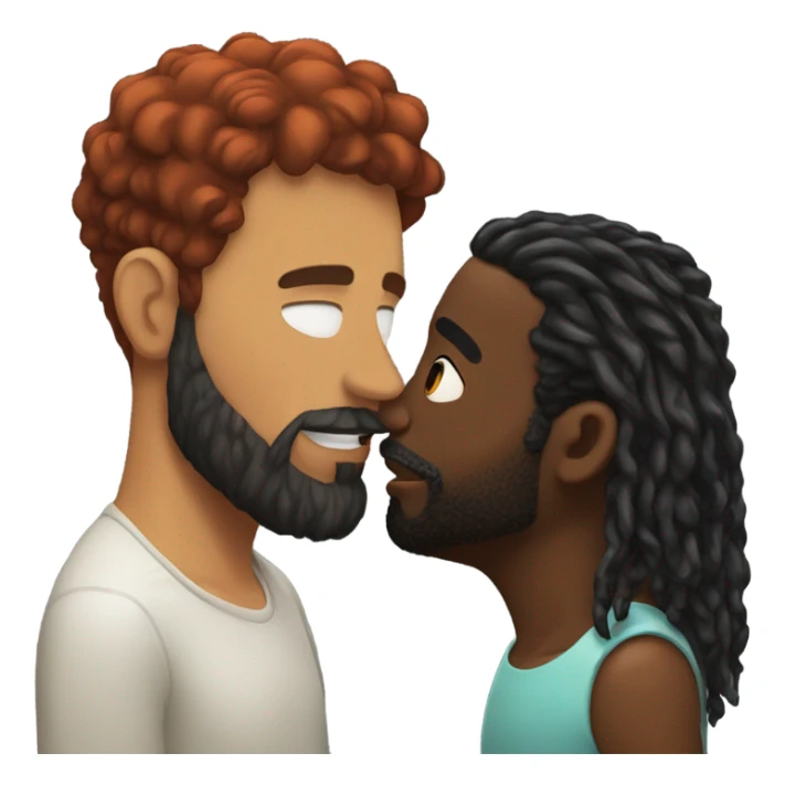 Man with red hair kisses black man with beard and short dreads  sticker