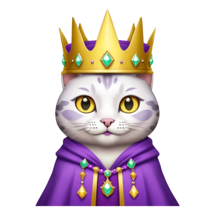 A wizard king cat that is mostly white with black spots and yellow eyes sticker