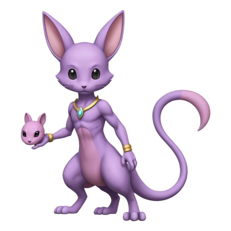 Pastel dull greyish anthropomorphic digitigrade Beerus-Mewtwo-Venom-Minccino-fusion-animal-ET-species-creature, full body  sticker