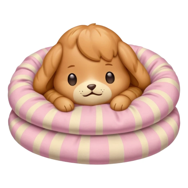 Caramel toy puddle sleeping inside a light pink and beige blanket sticker