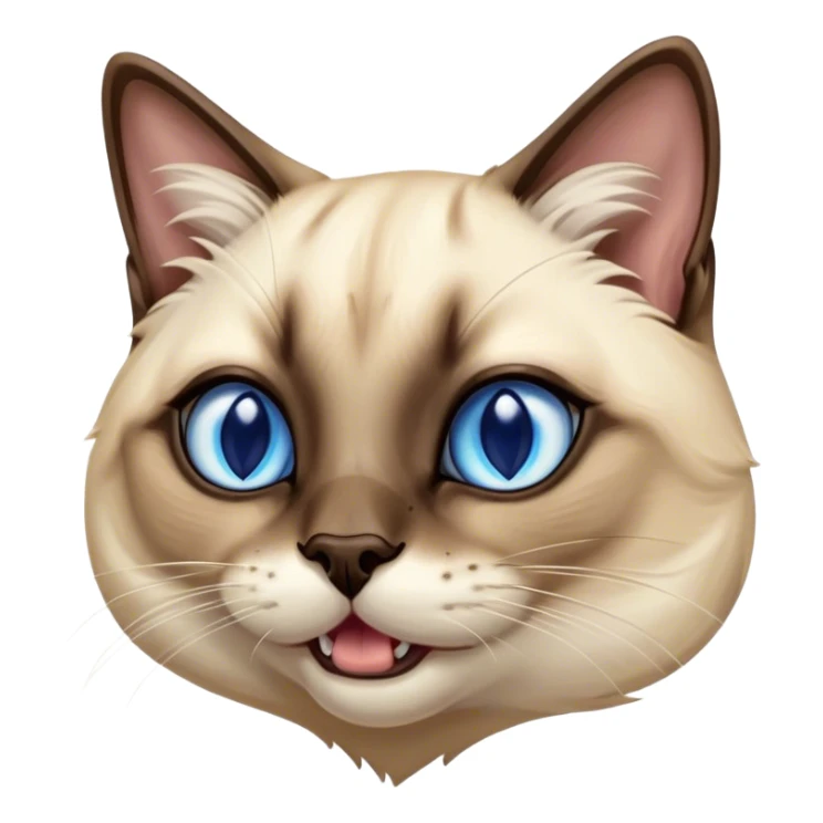 Cinematic Cute Yawning Siamese Cat Portrait Emoji, Head tilted slightly with a dramatic, wide-open yawn, sleek cream-colored fur with contrasting dark points on the ears, face, paws, and tail, piercing sapphire-blue eyes that are barely open, Simplified yet irresistibly adorable features, highly detailed, glowing with a soft, cozy glow, high shine, relaxed yet expressive, stylized with a touch of whimsy, bright and endearing, soft glowing outline, capturing the essence of a sleepy yet affectionate kitty, so drowsy it feels like it could stretch right out of the screen and curl up for a nap! sticker
