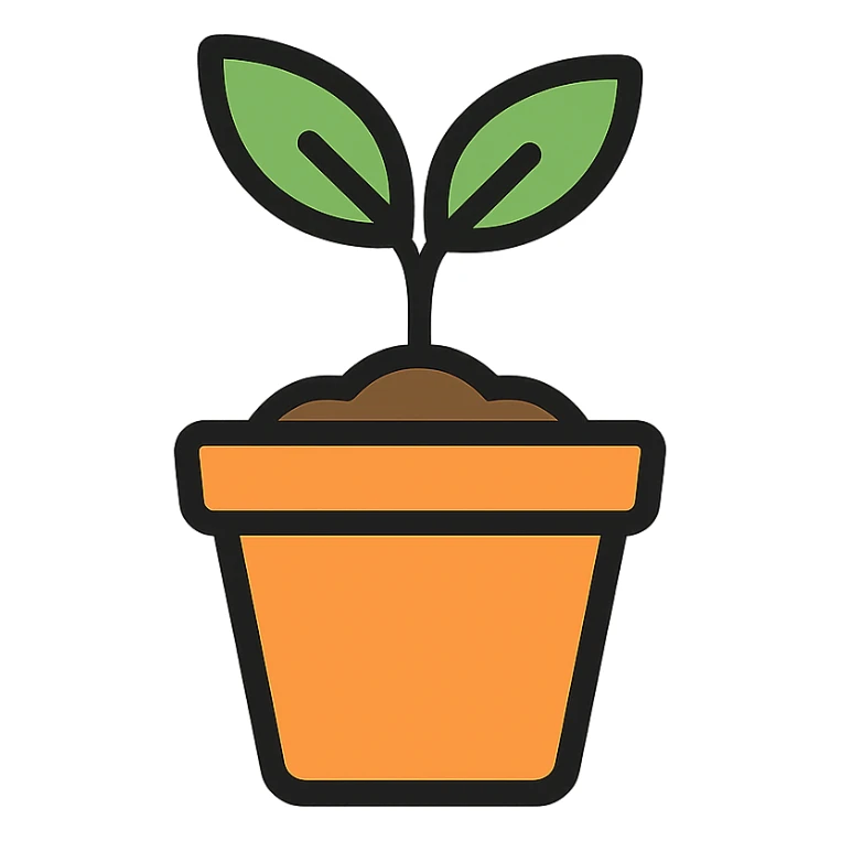 A small pot with a seedling sticking out of the soil sticker