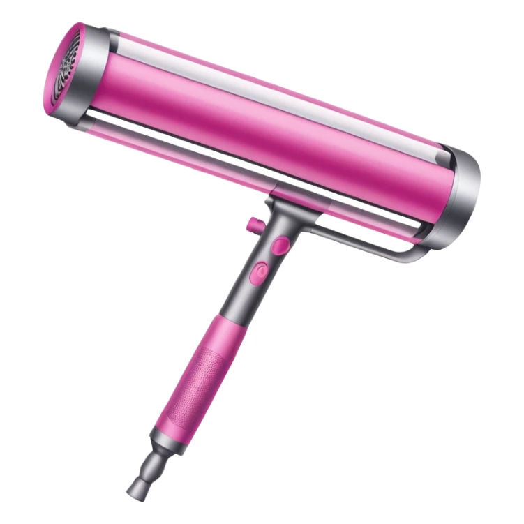 Pink Dyson Airwrap styling wand, long cylindrical barrel with rounded curling attachment, glossy pink body, silver accents, realistic sticker