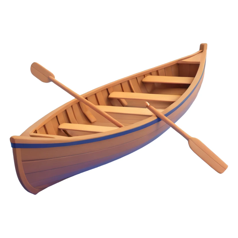 small wooden rowboat with oars floating on calm water sticker