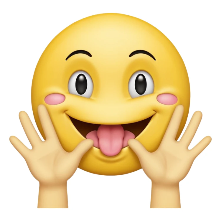 Hands spreading open while a smiley face with its tongue out is in the middle sticker