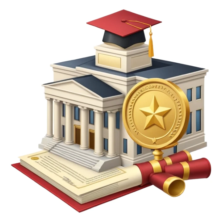 Government building with an official certificate or diploma document next to it sticker