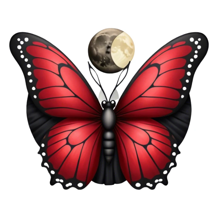 Gothic-style butterfly with dark red silk wings, and a black moon in the background sticker