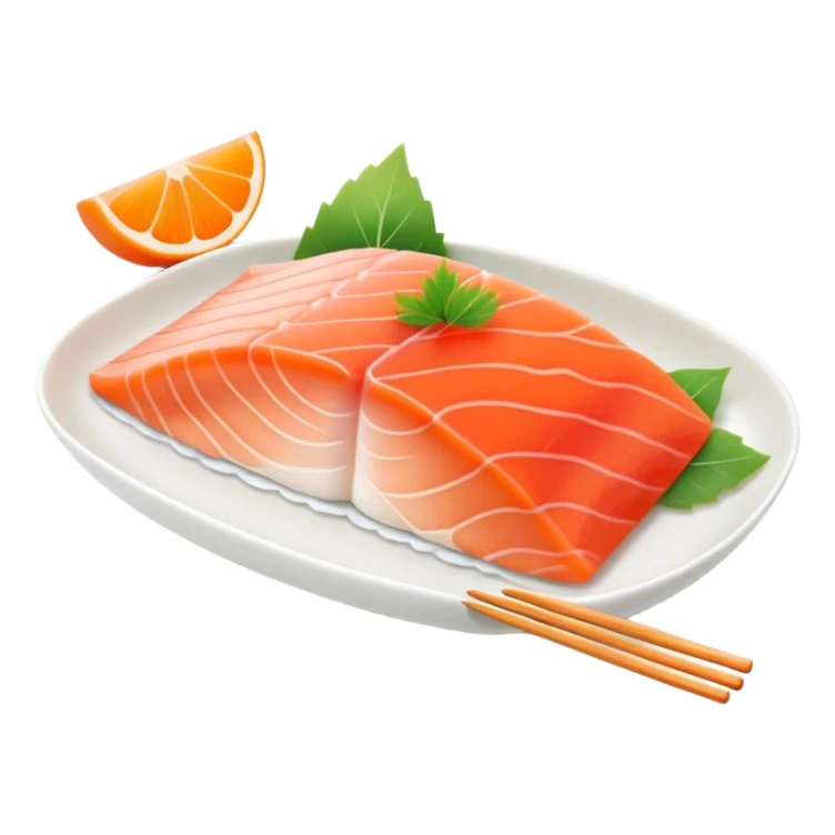 Cute Kawaii Sashimi Slice, delicate and fresh, bright orange salmon with soft pastel textures, an adorable happy face, tiny chopsticks lifting it, gentle glowing highlights! sticker