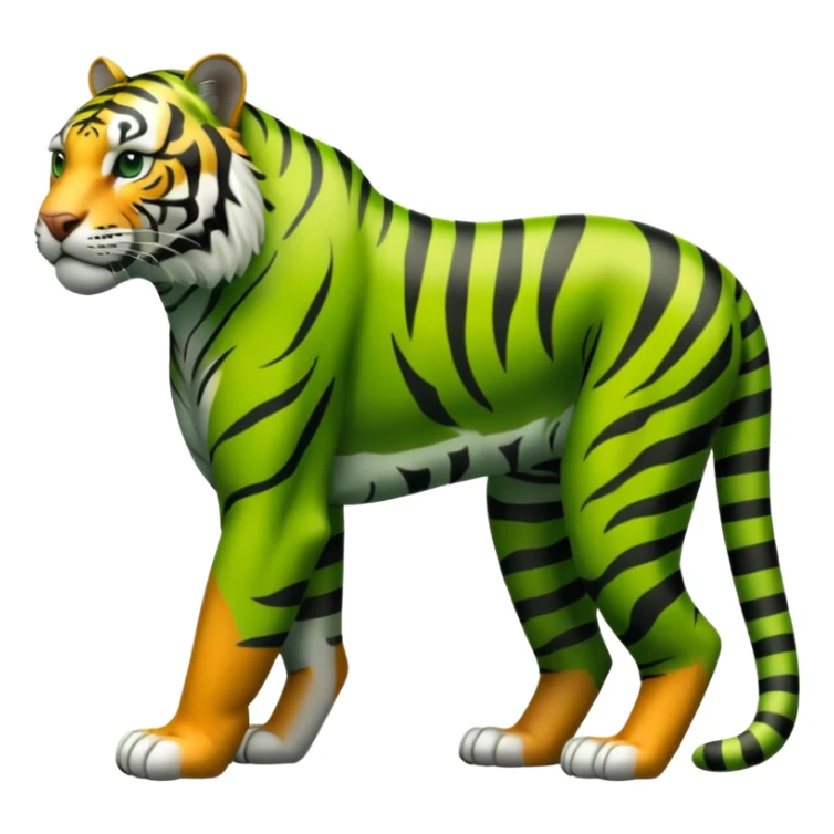 green tiger with black stripes, full body, on all fours, muscular sticker