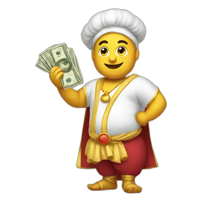 genie holding the big stack of money sticker