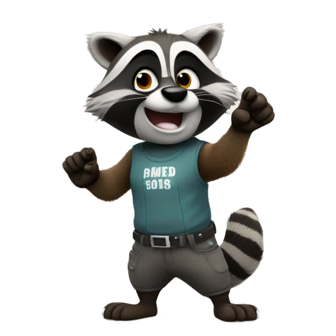 The raccoon waves his paw and greets sticker