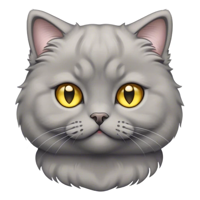 Cinematic Adorable Fluffy Grey Scottish Fold Cat Portrait Emoji, Adorable folded ears perched atop its soft, round head, head tilted cutely with big, sparkling yellow eyes, soft grey fur with darker points on the ears, face, and paws, Simplified yet irresistibly adorable features, highly detailed, glowing with a soft, warm glow, high shine, affectionate and playful, stylized with a touch of whimsy, bright and endearing, soft glowing outline, capturing the essence of a curious and loving kitten with the signature charm of a Scottish Fold's unique folded ears, so cute it feels like it could leap out of the screen and snuggle up for a cuddle! sticker