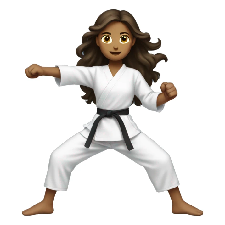 Girl doing power karate stance with long wavy brunette hair sticker