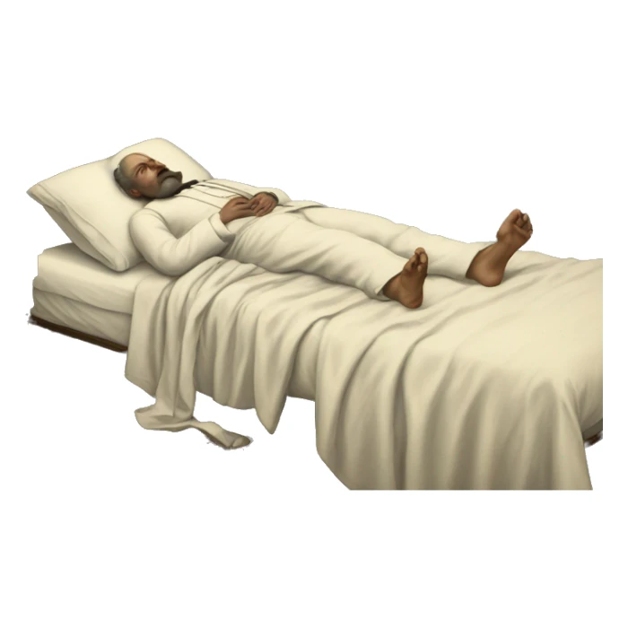 A sick man on a bed in 1870 sticker