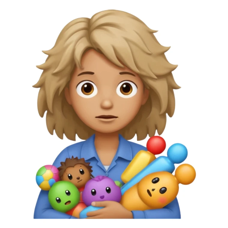 A kindergardenteacher carrying toys while looking exhausted and stressed. sticker