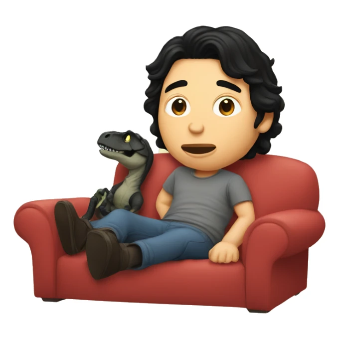 Adam driver in couch with baby black T. rex  watching a movie  sticker