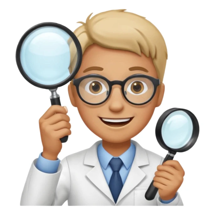 curious energized scientist lookin at something with a magnifier glass
more dinamic emoji  sticker