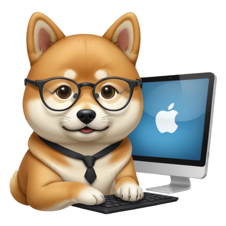 shiba inu with eye glasses and computer creative sticker
