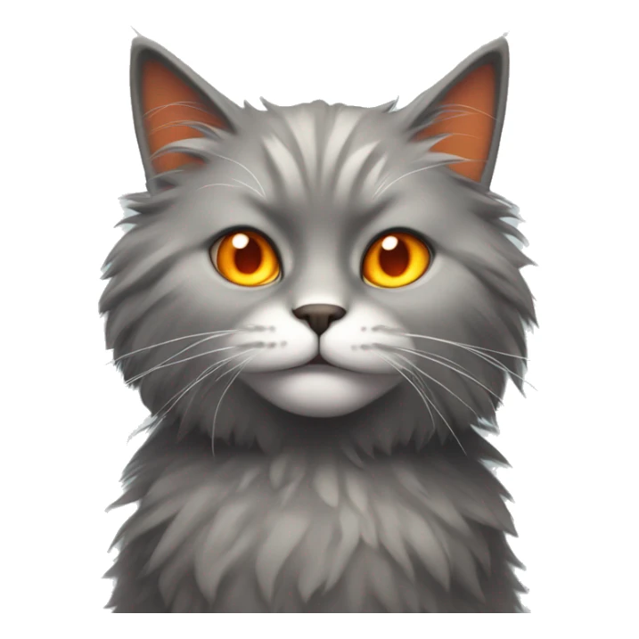 Mad Grey fluffy cat with white neckline and orange eyes sticker