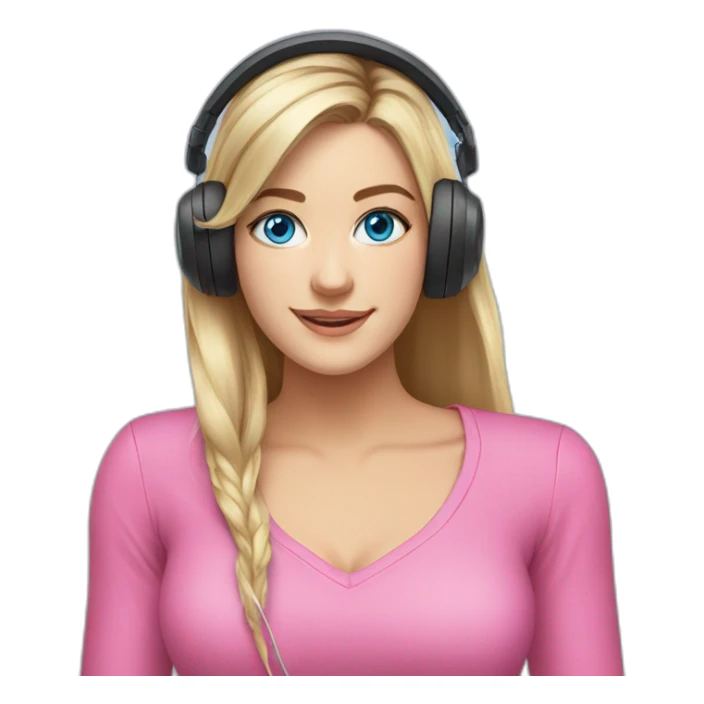 iJustine wearing pink shirt wearing gaming headset celebrating blue eyes sticker