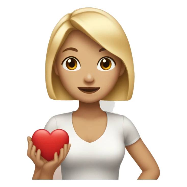 blonde with bob and brown eyes holds a heart in her hand sticker