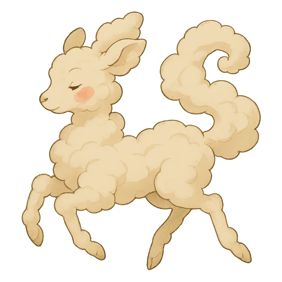 vanilla-colored cloud doe, floating with rosy cheeks and witch-like grace, ghibli style sticker