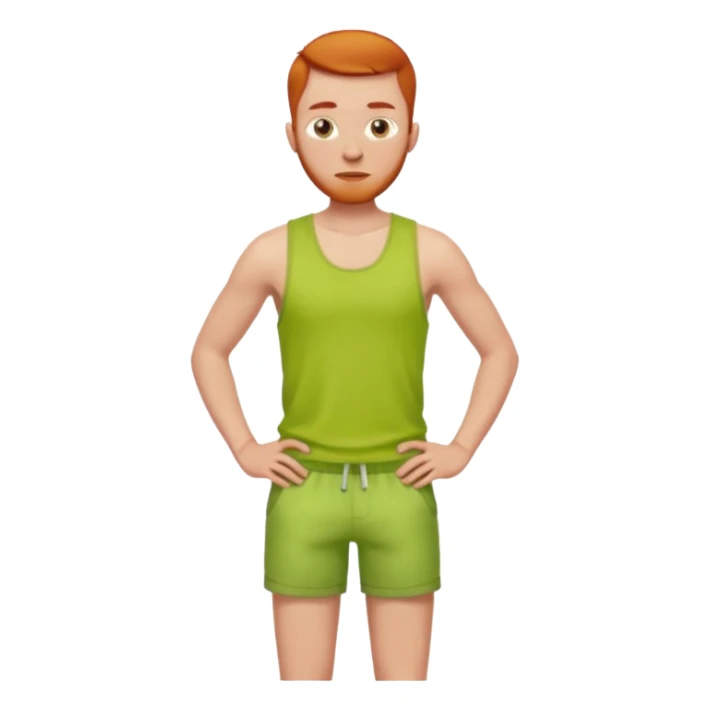 full silhouette of a redhead man with a buzzcut, wearing a lime tanktop and shorts, standing with hands on hips sticker