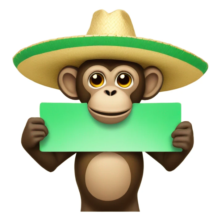Monkey wearing a sombrero holding a green card sticker