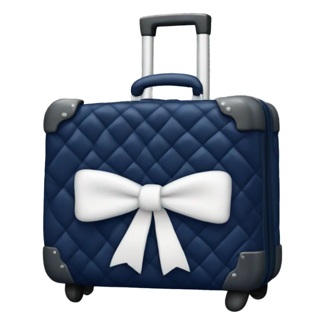 Navy blue quilted luggage with white bow  sticker