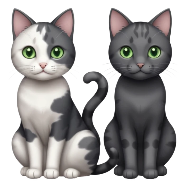 3 different coloured small cats including a dark grey and white, and a patchy calico and a completely solid dark grey with green eyes and only white paws sticker
