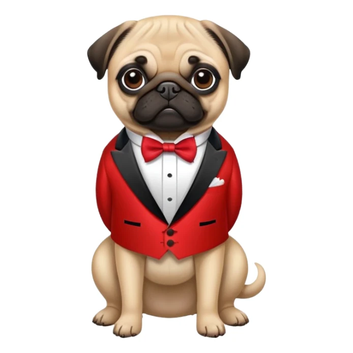 pug dog wearing a vermillion tuxedo sticker