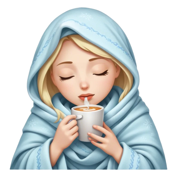 girl inside a blanket sipping coffee ice eyes closed sticker