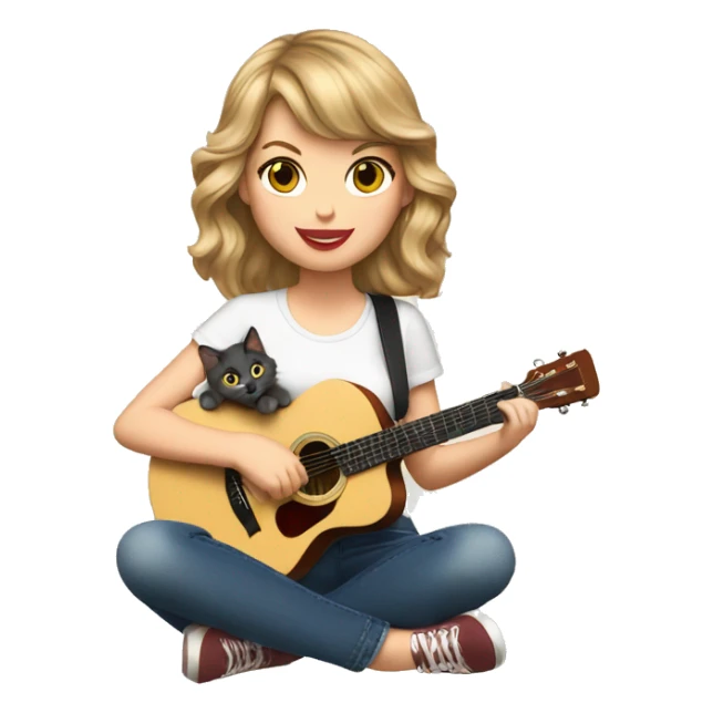 Taylor Swift with a guitar in her hand and a cat in the other hand sticker