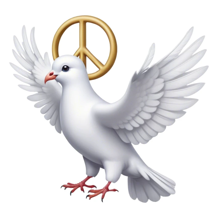 A white dove holds a peace symbol in its beak sticker