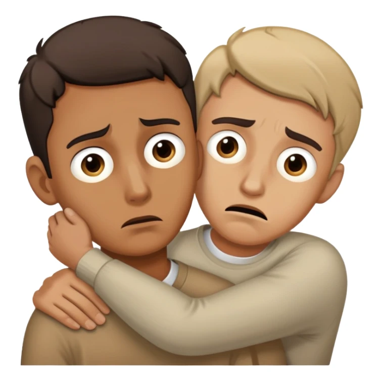 man with anxious worried expression desperately clinging and holding onto someone with fearful abandoned look in his eyes sticker