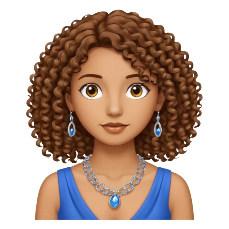 curly hair woman blue dress and chain sticker
